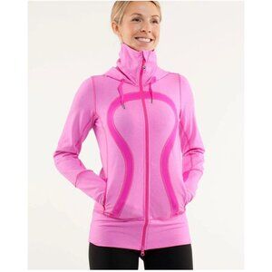 LULULEMON STRIDE JACKET PARIS PINK WHITE MICROSTRIPE/PARIS PINK SIZE 2